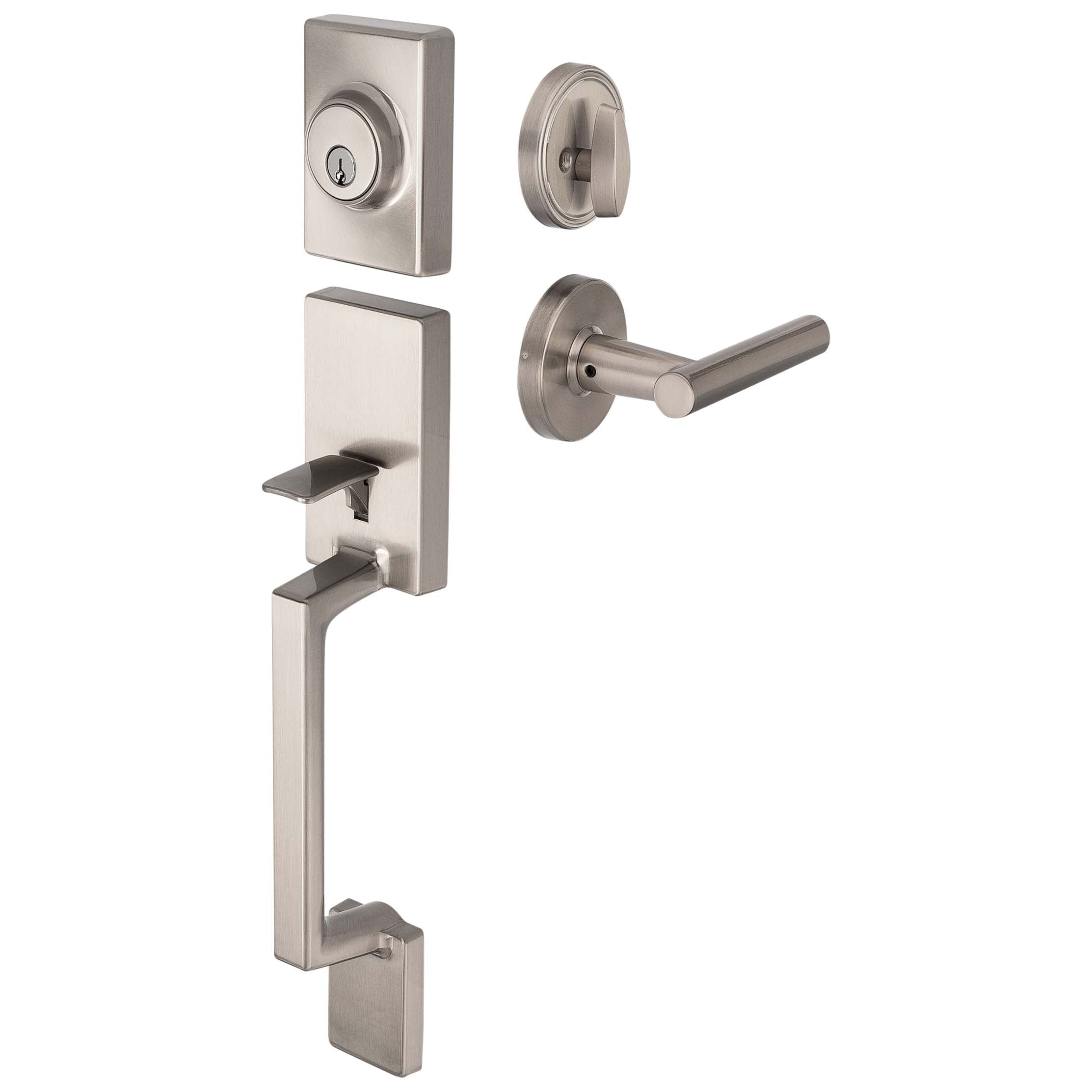 Front Door Handleset With Interior Reversible Lever Contemporary Style Riley Collection