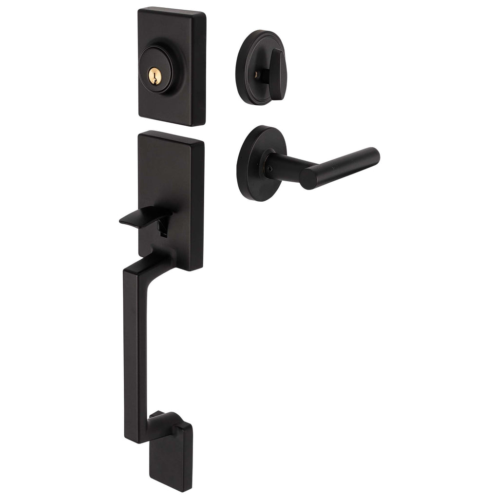 Front Door Handleset With Interior Reversible Lever Contemporary Style Riley Collection