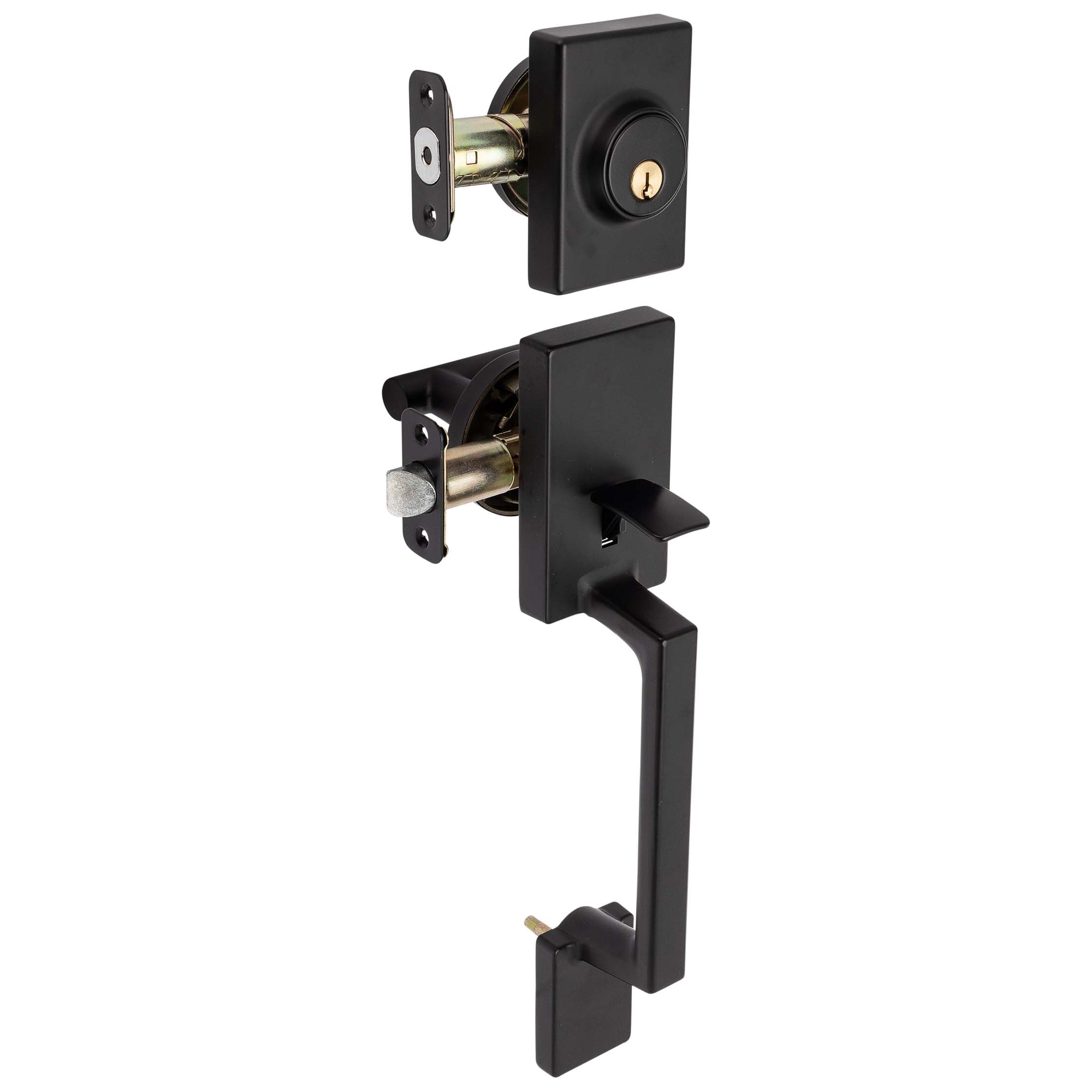 Front Door Handleset With Interior Reversible Lever Contemporary Style Riley Collection