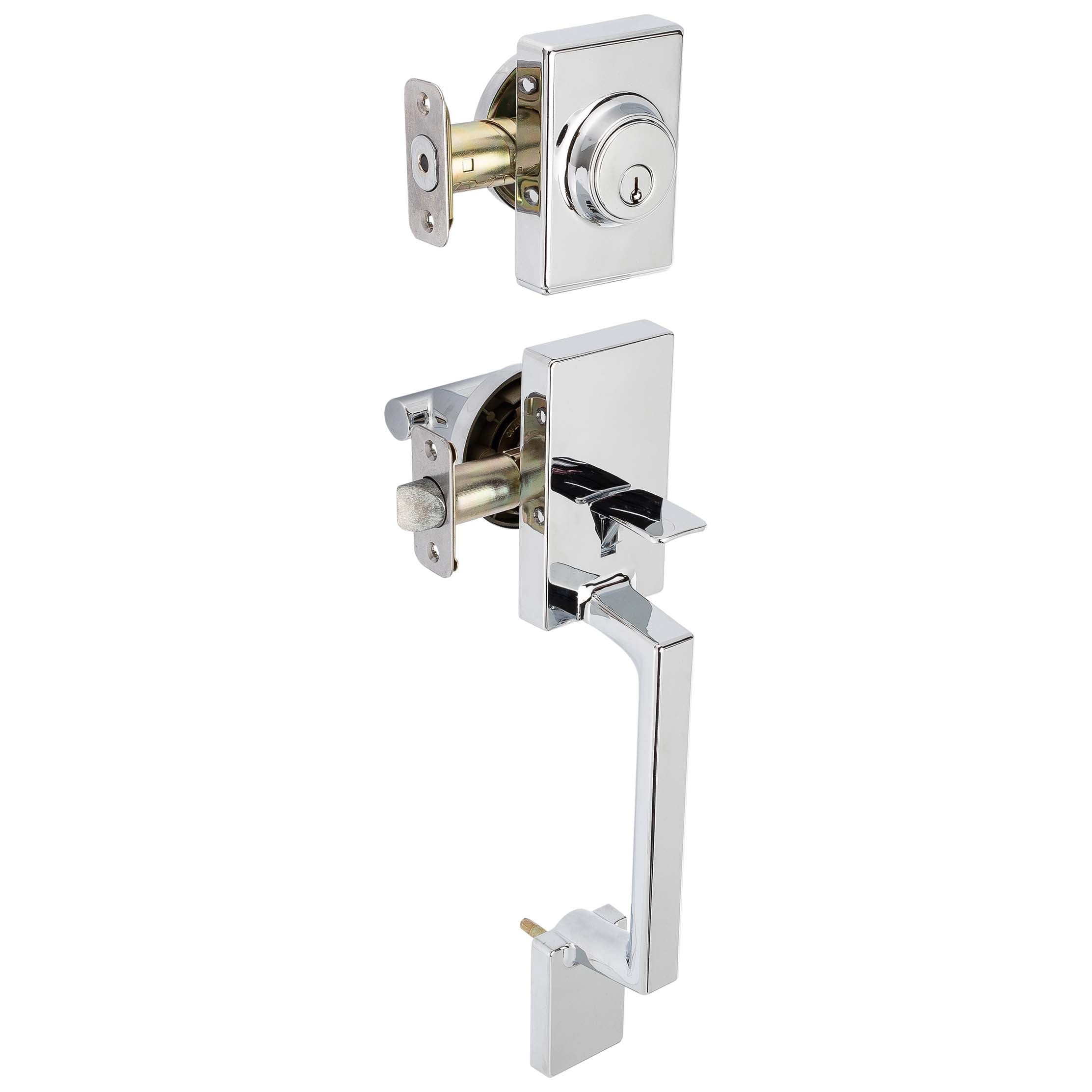 Front Door Handleset With Interior Reversible Lever Contemporary Style Riley Collection